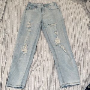 high-waisted light wash ripped wide leg straight jeans size 00 fits size 0-2